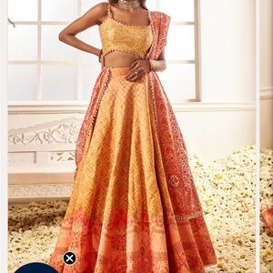 Yellow Multicolor Floral Printed Lehenga
